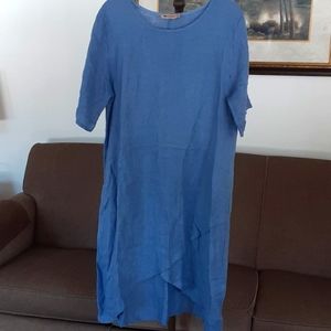Klasiks Italian Linen Blue Dress Lagenlook